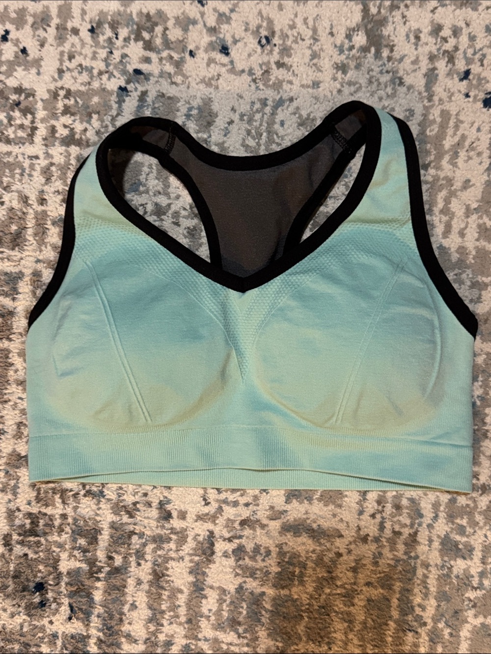 Light Aqua Seamless Sports Bra with Black Trim